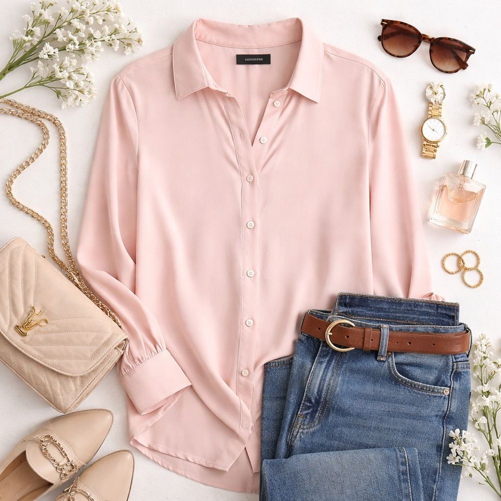 Halogen Pale Pink Button-Down Blouse